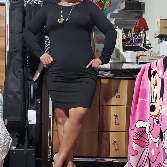 NEW BLACK MIDI DRESS WANTMYLOOK SIZE LARGE - Picture 6 of 8